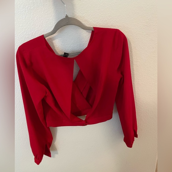 Women’s red long sleeve crop top - Picture 2 of 2